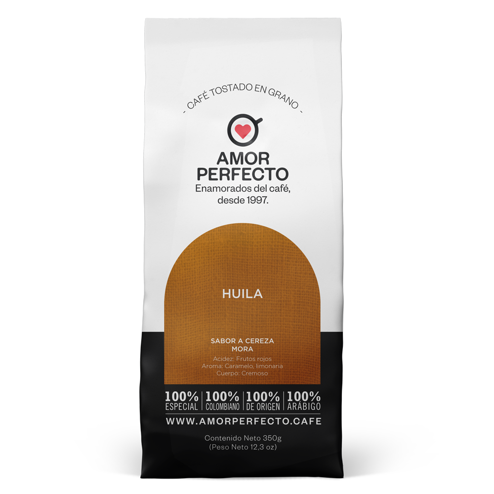 Amor Perfecto Cafe Huila 350G, cafe colombiano de origen Huila, especial y premium, con aroma intenso.