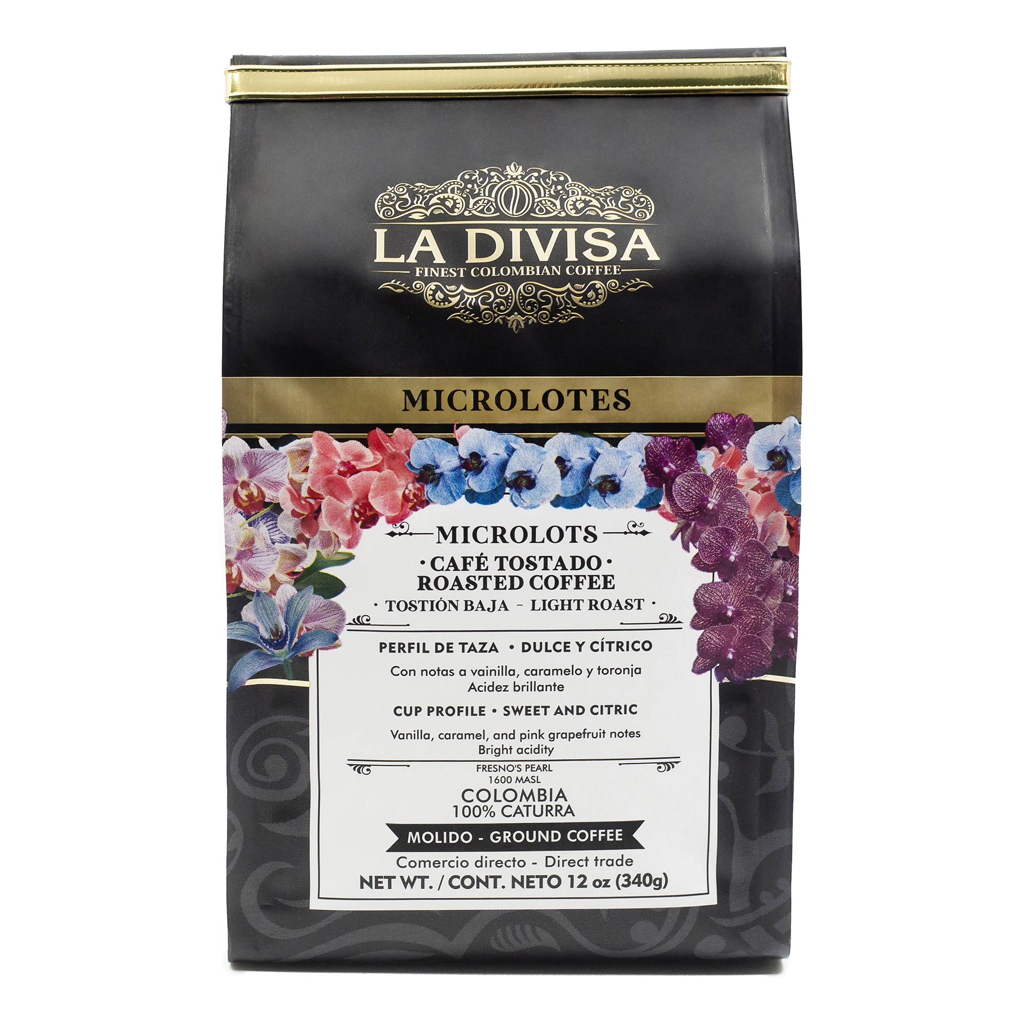 Café La Divisa Microlotes Molido 340g, café de finca en Tolima, microlote artesanal colombiano.