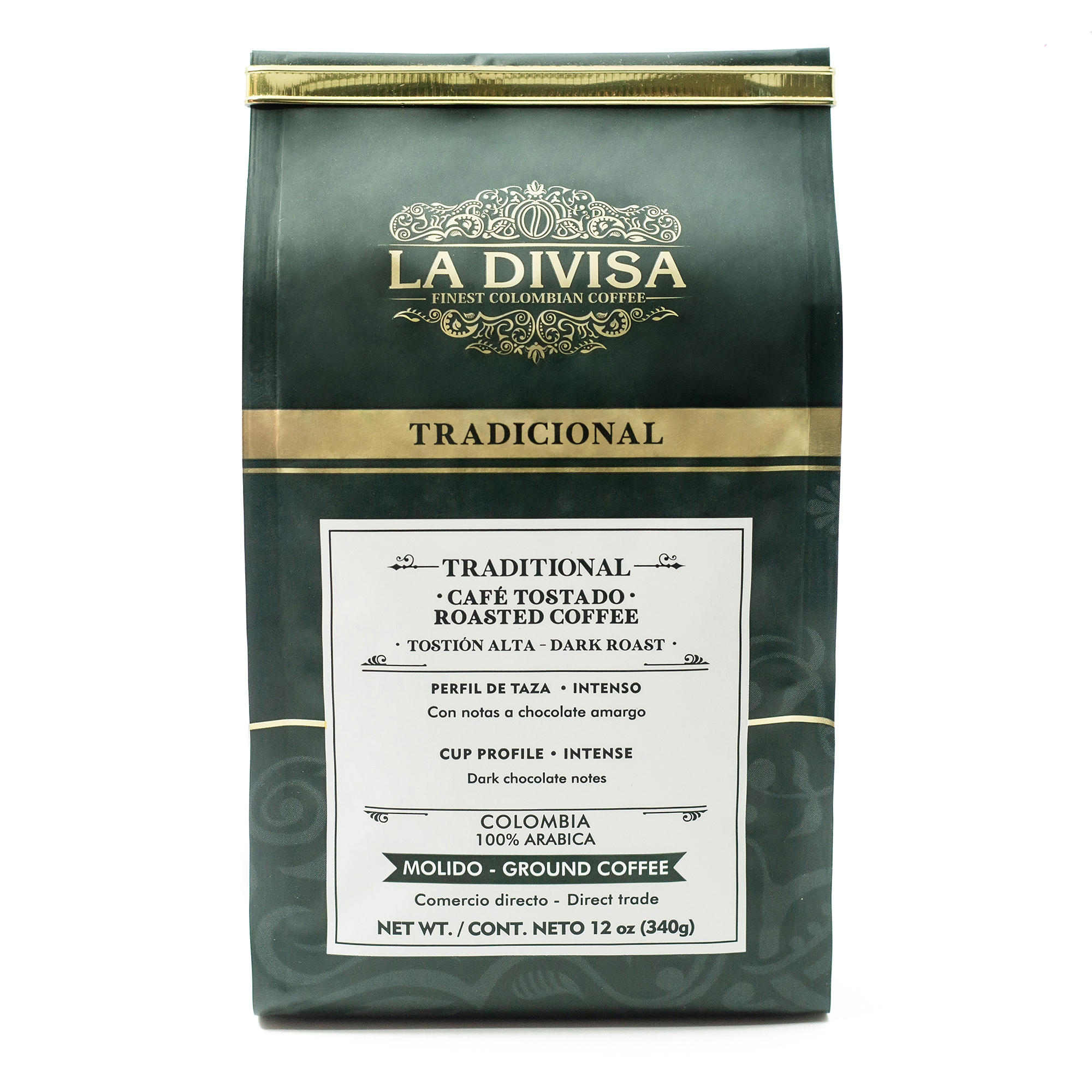 Café La Divisa Tradicional Molido 340g, café molido de finca en Tolima, artesanal y 100% colombiano.
