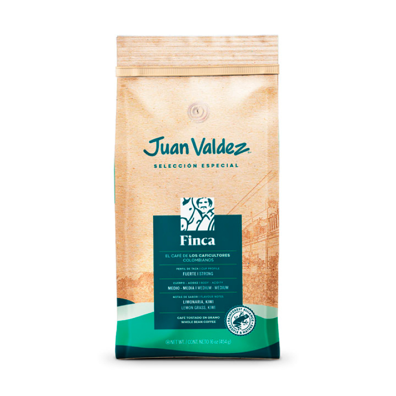 Juan Valdez Café Finca 454G en grano, ideal para tinto, capuchino, frapuchino, prensa francesa, filtro manual o Chemex