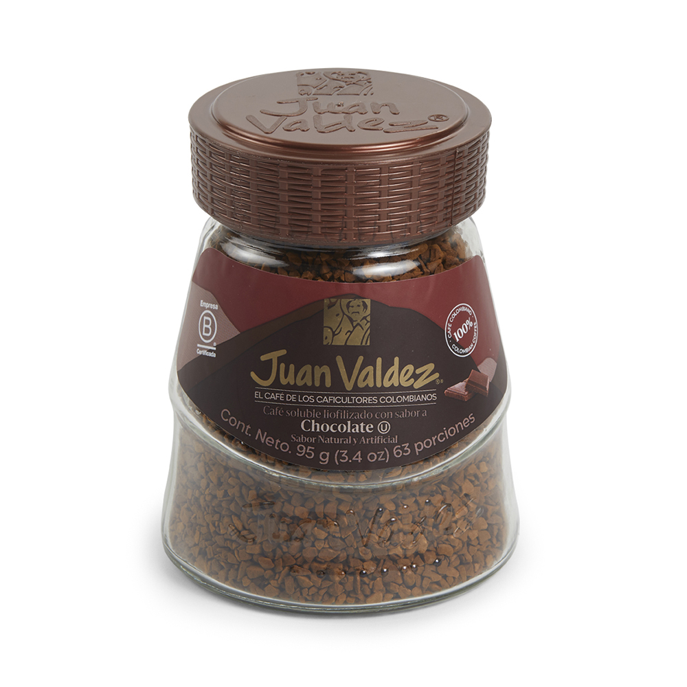 Juan Valdez Café liofilizado Chocolate 95G, ideal para tinto, capuchino, frapuchino e instantáneo con granos de café