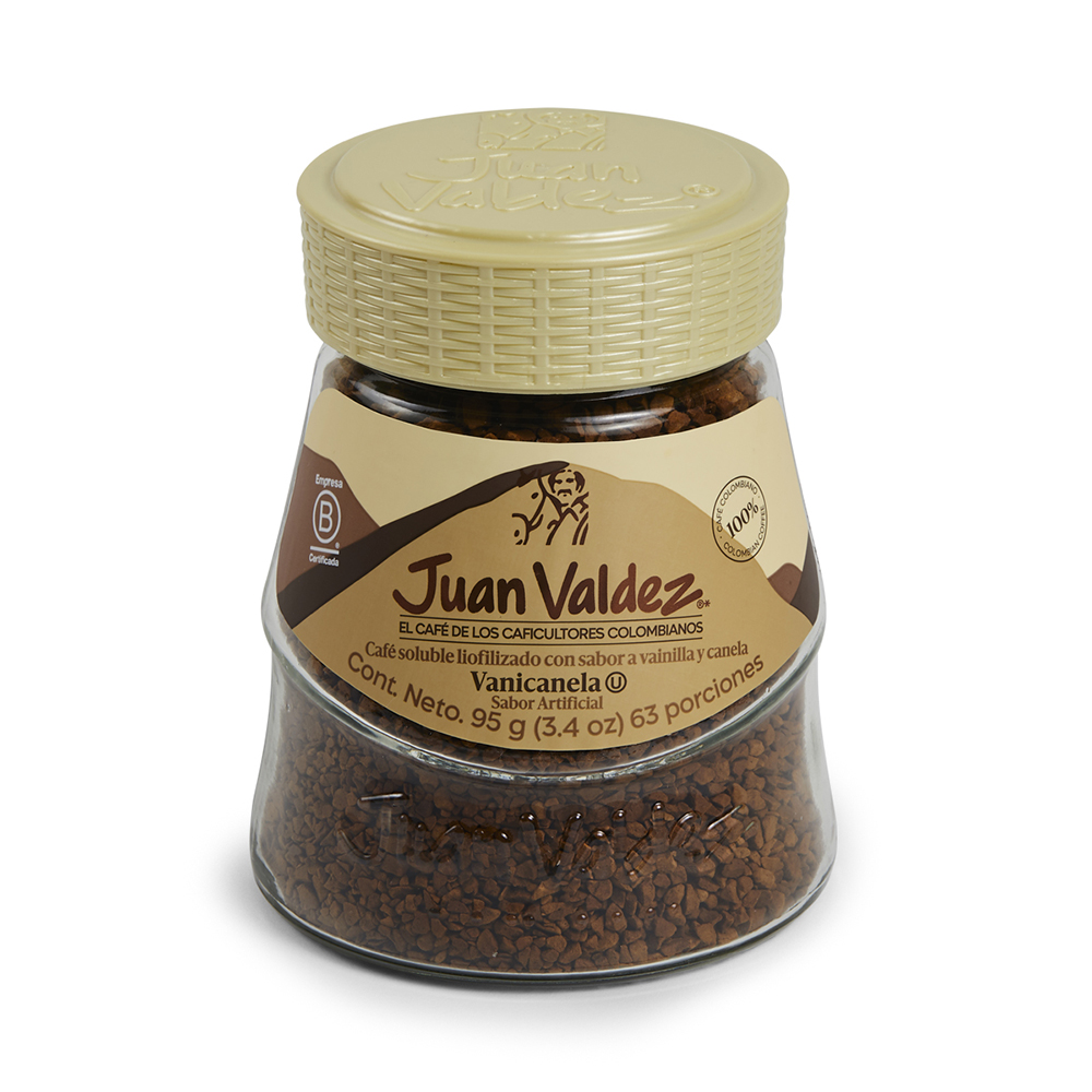 Juan Valdez Café Liofilizado Vanicanela, café instantáneo saborizado con notas de vainilla y canela.