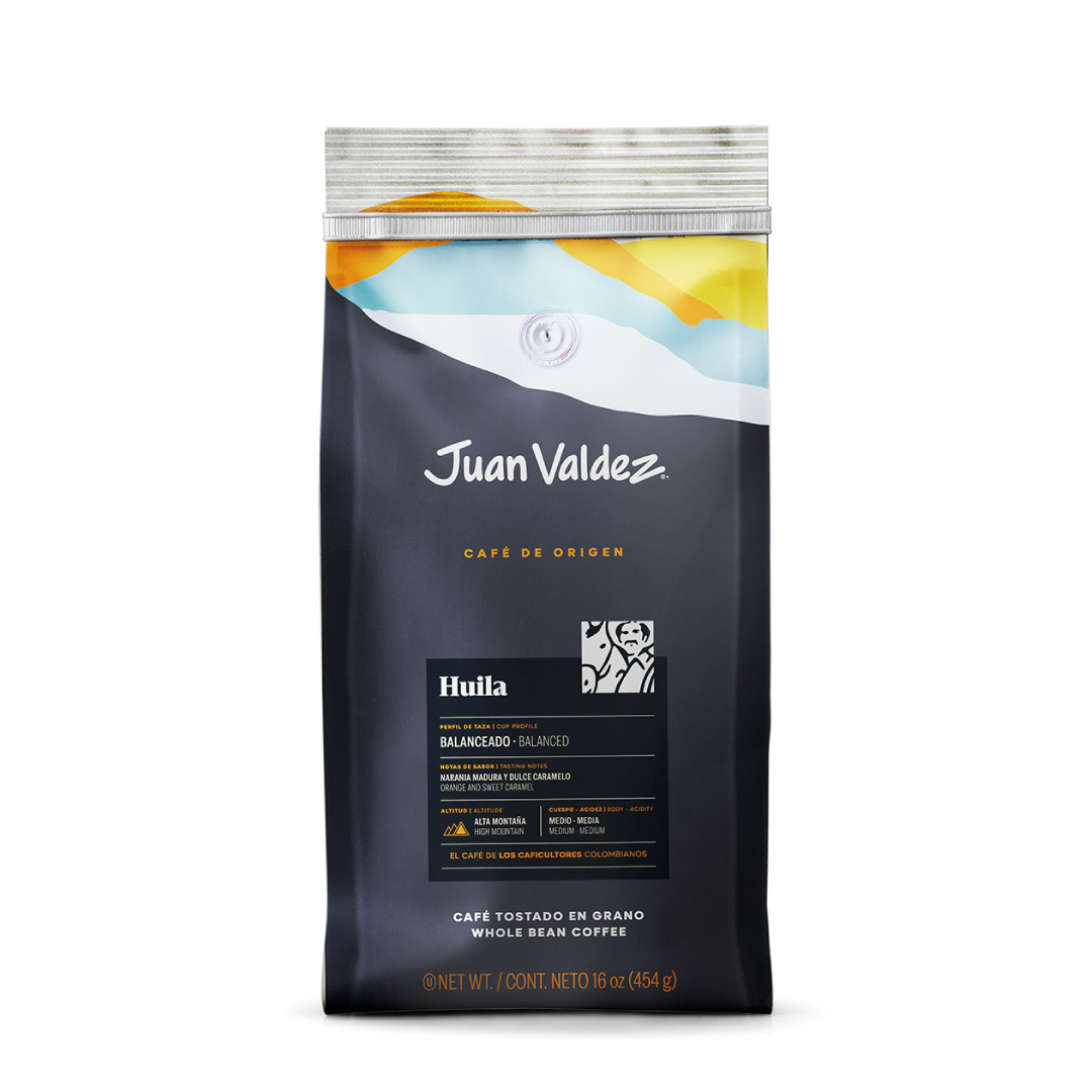Juan Valdez Café Origen Huila (454G), café suave colombiano con aroma delicado y notas dulces de esta región cafetera.