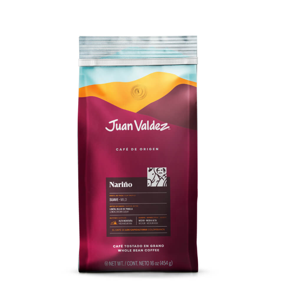 Juan Valdez Café Origen Nariño (454G), café especial de altura Colombia con aroma intenso y notas únicas de la región.