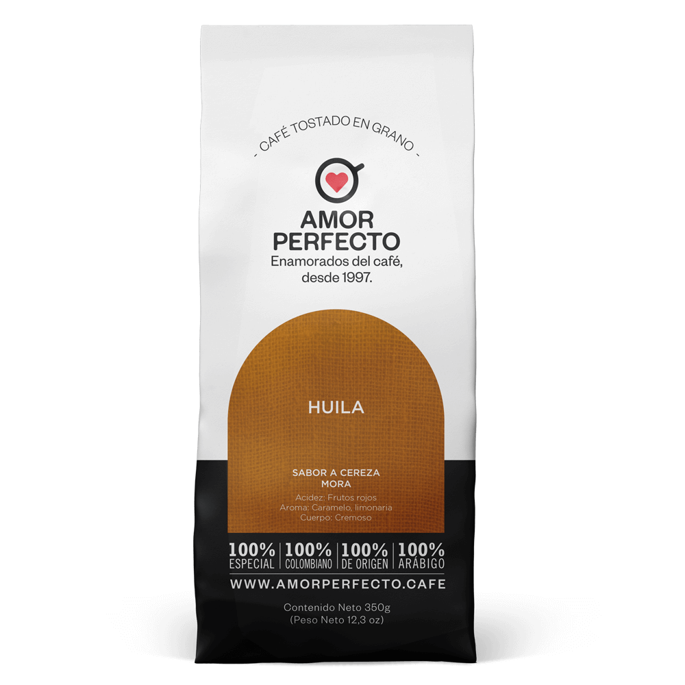 Amor Perfecto Cafe Huila 350G, cafe colombiano de origen Huila, especial y premium, con aroma intenso.