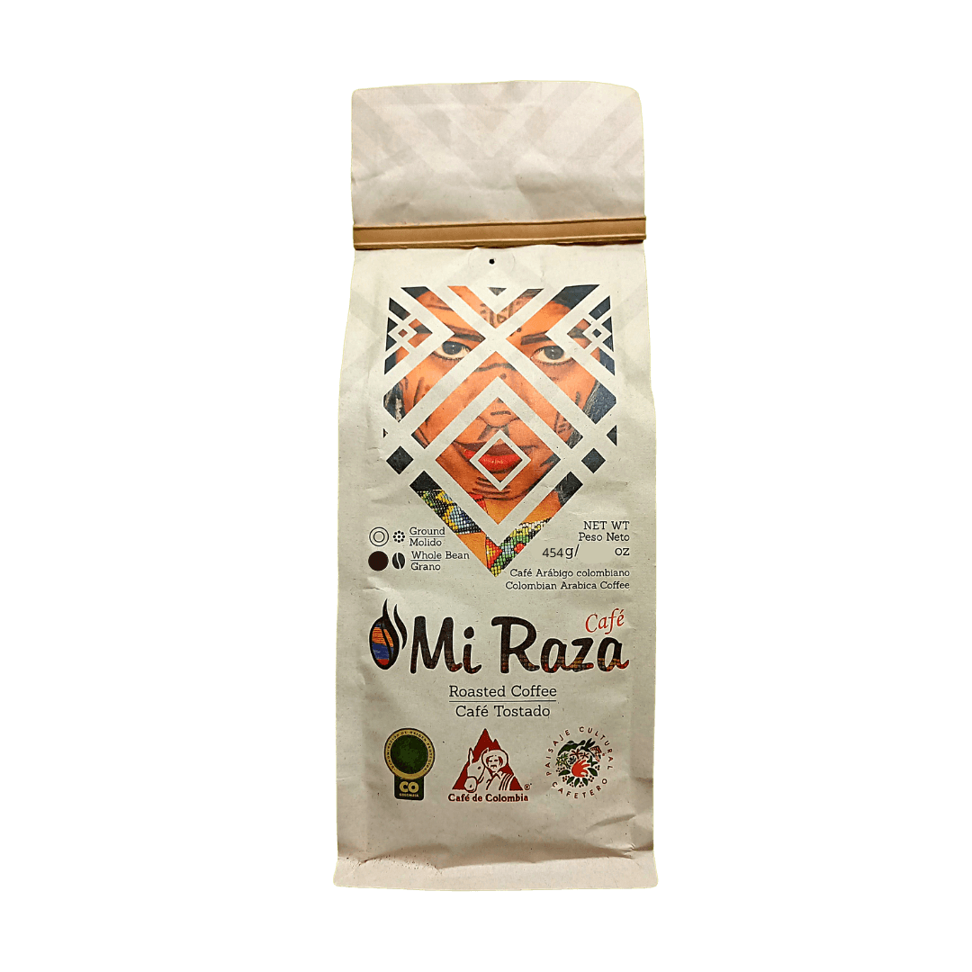 Café Mi Raza 454g, café colombiano premium de origen, artesanal, suave y balanceado en presentación de 454 gramos.